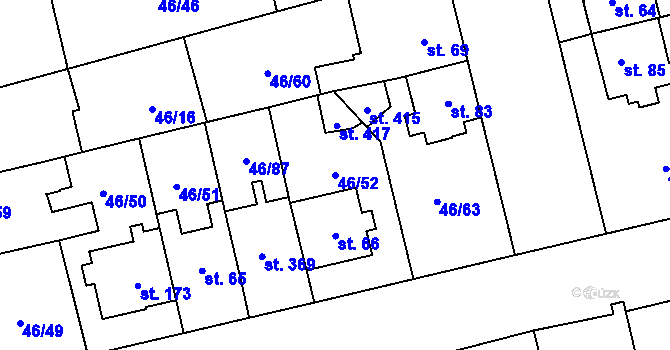 Parcela st. 46/52 v KÚ Klášterní Hradisko, Katastrální mapa
