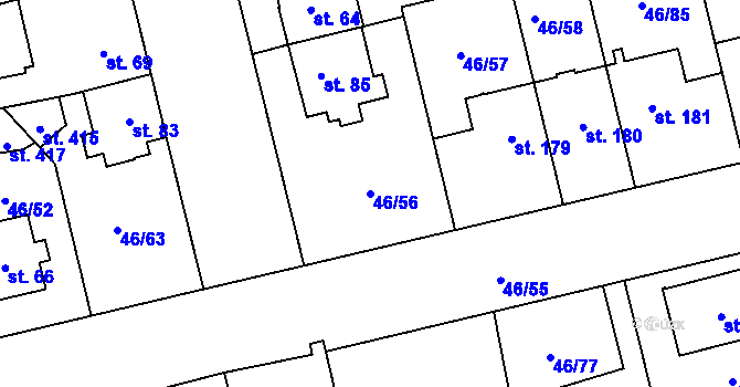 Parcela st. 46/56 v KÚ Klášterní Hradisko, Katastrální mapa