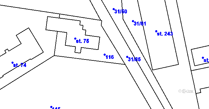 Parcela st. 116 v KÚ Klášterní Hradisko, Katastrální mapa