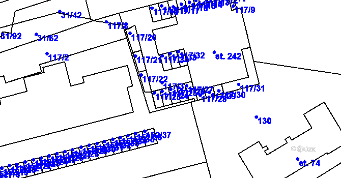 Parcela st. 117/25 v KÚ Klášterní Hradisko, Katastrální mapa