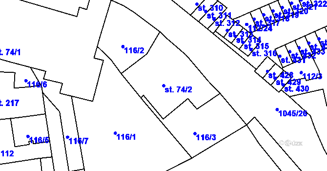 Parcela st. 74/2 v KÚ Černovír, Katastrální mapa