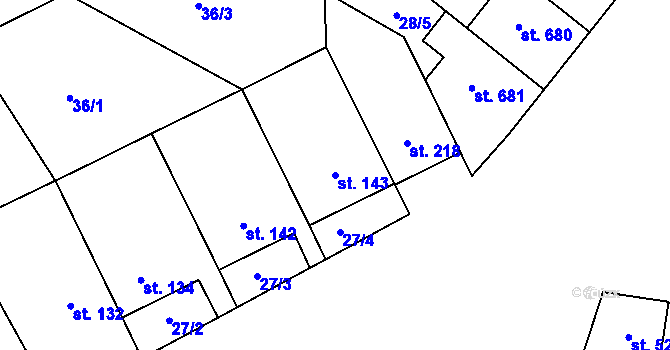 Parcela st. 143 v KÚ Černovír, Katastrální mapa