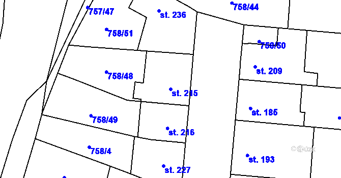 Parcela st. 215 v KÚ Černovír, Katastrální mapa