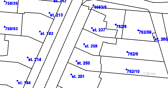 Parcela st. 259 v KÚ Černovír, Katastrální mapa