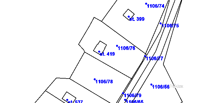 Parcela st. 419 v KÚ Černovír, Katastrální mapa
