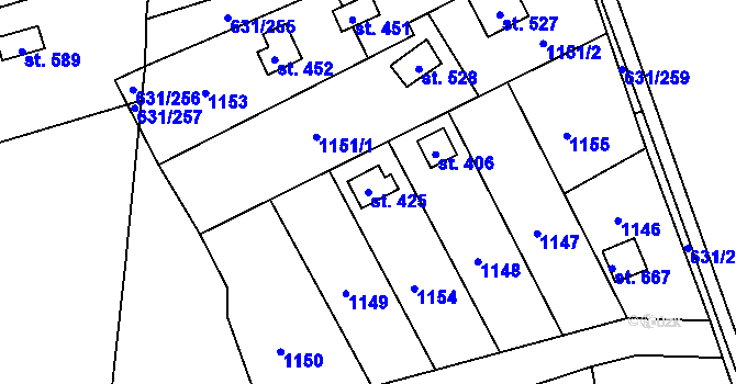 Parcela st. 425 v KÚ Černovír, Katastrální mapa