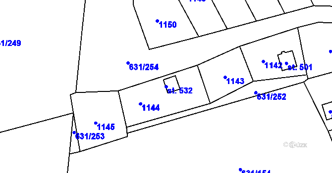 Parcela st. 532 v KÚ Černovír, Katastrální mapa