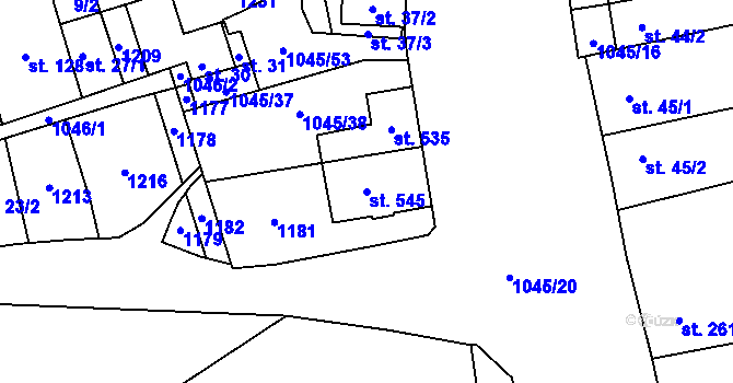 Parcela st. 545 v KÚ Černovír, Katastrální mapa