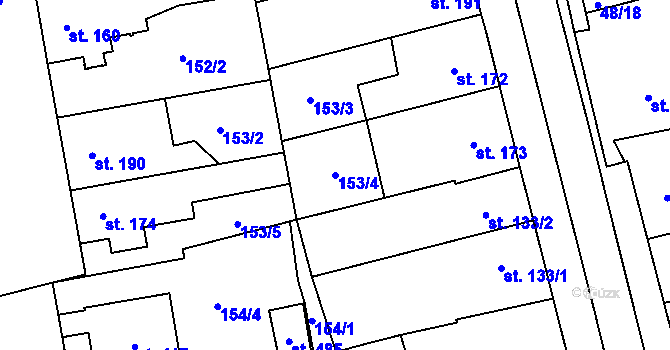 Parcela st. 153/4 v KÚ Černovír, Katastrální mapa