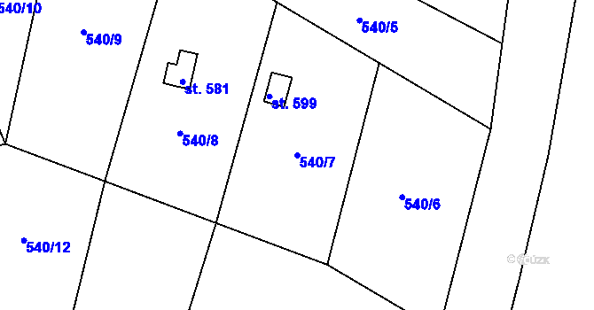 Parcela st. 540/7 v KÚ Černovír, Katastrální mapa