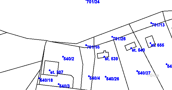 Parcela st. 701/16 v KÚ Černovír, Katastrální mapa