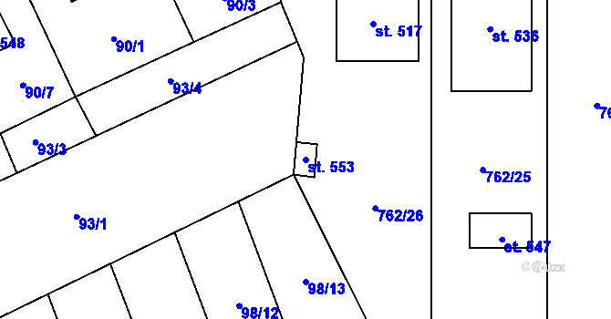 Parcela st. 553 v KÚ Černovír, Katastrální mapa