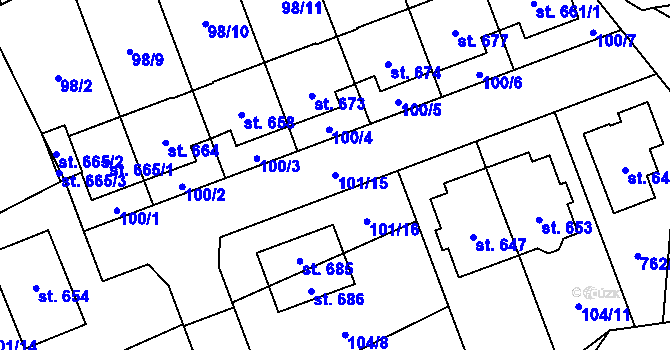 Parcela st. 101/15 v KÚ Černovír, Katastrální mapa
