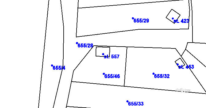 Parcela st. 557 v KÚ Černovír, Katastrální mapa