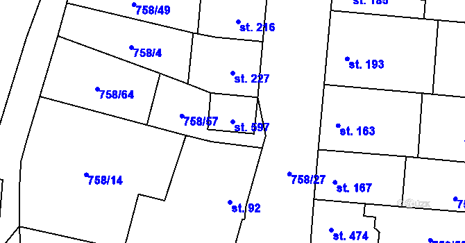 Parcela st. 597 v KÚ Černovír, Katastrální mapa
