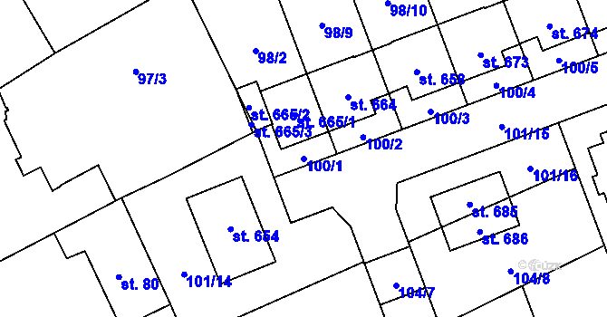 Parcela st. 100/1 v KÚ Černovír, Katastrální mapa
