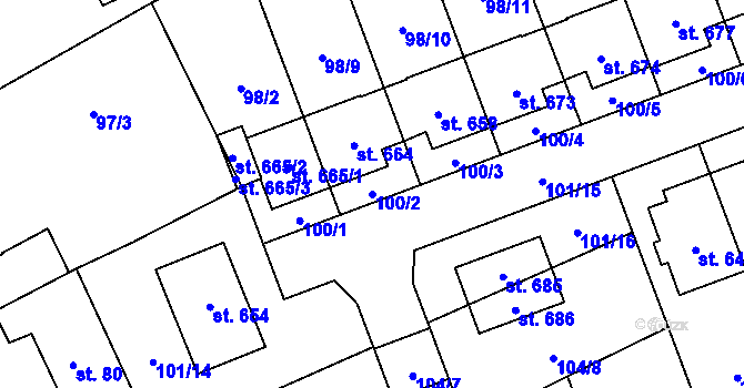 Parcela st. 100/2 v KÚ Černovír, Katastrální mapa