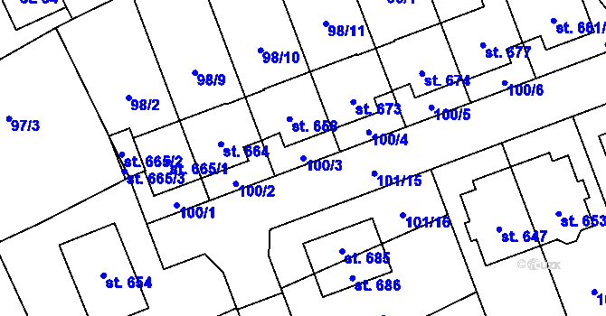 Parcela st. 100/3 v KÚ Černovír, Katastrální mapa