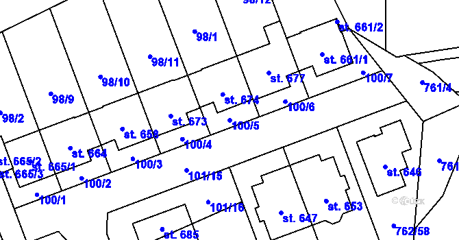 Parcela st. 100/5 v KÚ Černovír, Katastrální mapa