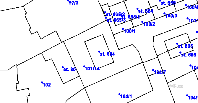 Parcela st. 654 v KÚ Černovír, Katastrální mapa