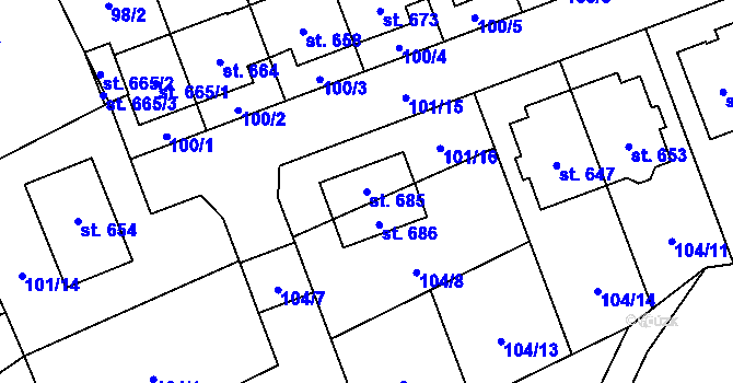 Parcela st. 685 v KÚ Černovír, Katastrální mapa