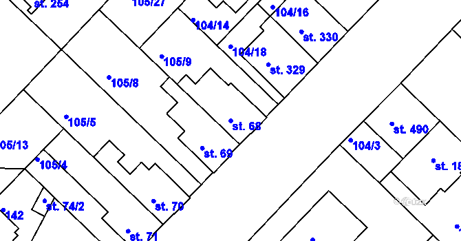 Parcela st. 68 v KÚ Lazce, Katastrální mapa