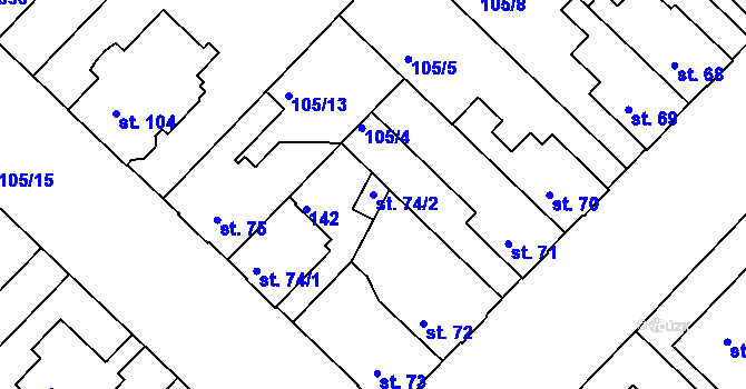 Parcela st. 74/2 v KÚ Lazce, Katastrální mapa