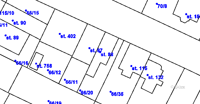 Parcela st. 88 v KÚ Lazce, Katastrální mapa