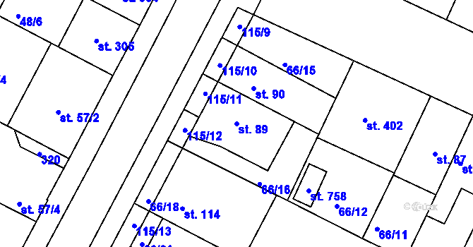 Parcela st. 89 v KÚ Lazce, Katastrální mapa
