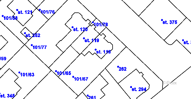 Parcela st. 118 v KÚ Lazce, Katastrální mapa