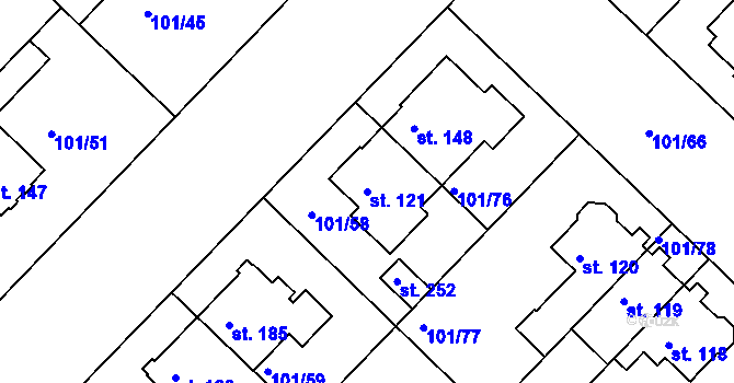 Parcela st. 121 v KÚ Lazce, Katastrální mapa