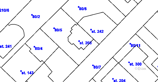 Parcela st. 203 v KÚ Lazce, Katastrální mapa