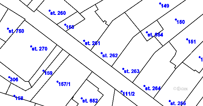 Parcela st. 262 v KÚ Lazce, Katastrální mapa