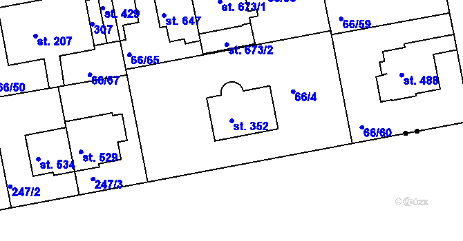 Parcela st. 352 v KÚ Lazce, Katastrální mapa