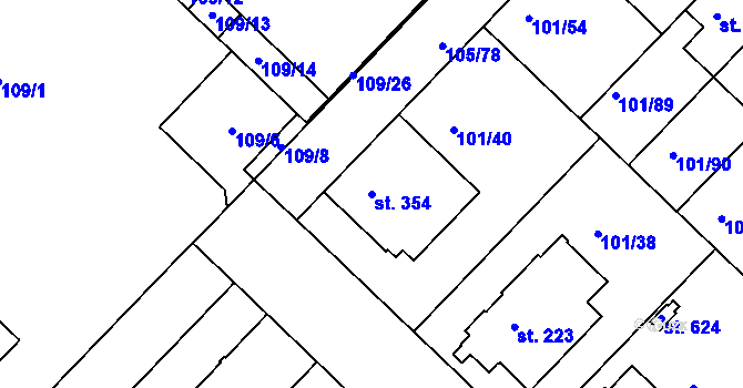 Parcela st. 354 v KÚ Lazce, Katastrální mapa