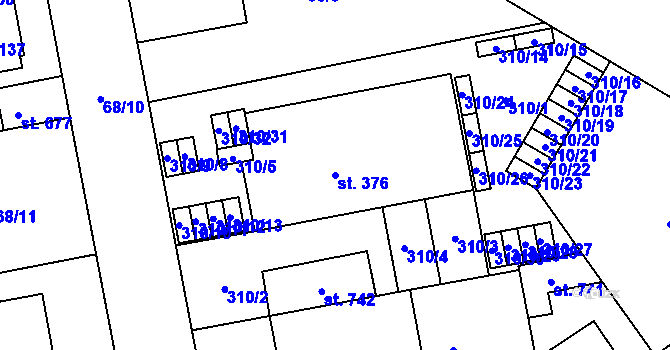 Parcela st. 376 v KÚ Lazce, Katastrální mapa