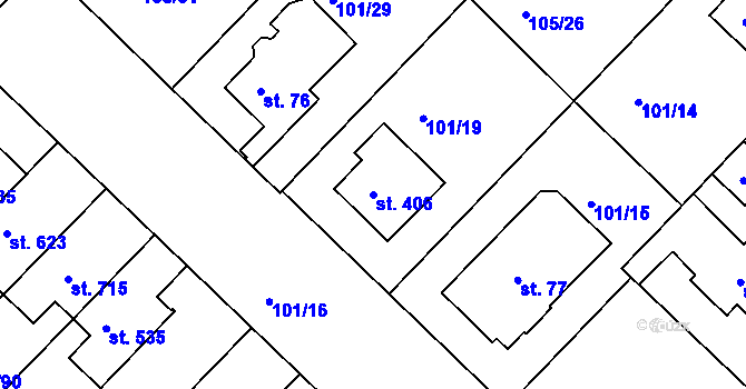 Parcela st. 406 v KÚ Lazce, Katastrální mapa
