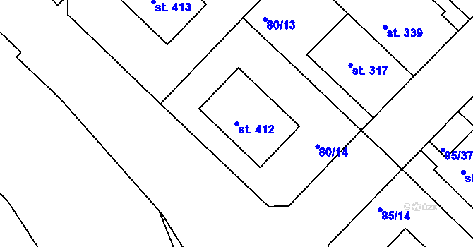 Parcela st. 412 v KÚ Lazce, Katastrální mapa