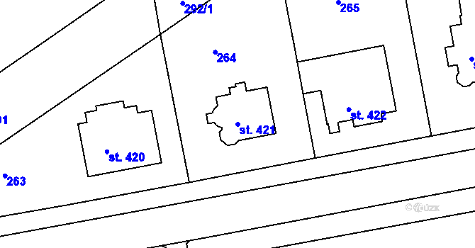 Parcela st. 421 v KÚ Lazce, Katastrální mapa