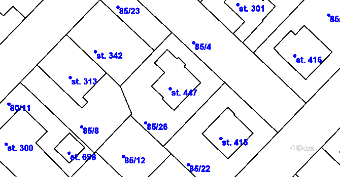 Parcela st. 447 v KÚ Lazce, Katastrální mapa