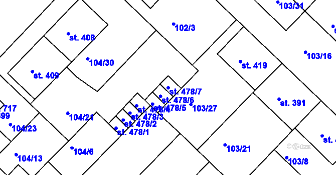 Parcela st. 478/7 v KÚ Lazce, Katastrální mapa