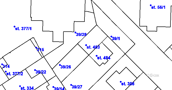 Parcela st. 483 v KÚ Lazce, Katastrální mapa