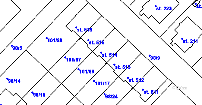 Parcela st. 514 v KÚ Lazce, Katastrální mapa