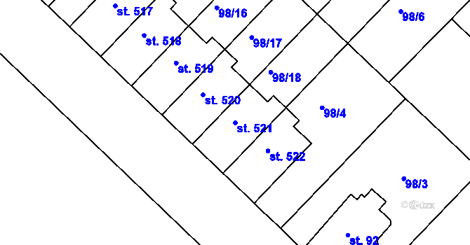 Parcela st. 521 v KÚ Lazce, Katastrální mapa