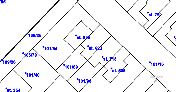 Parcela st. 623 v KÚ Lazce, Katastrální mapa