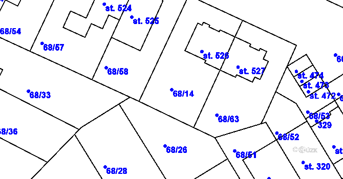 Parcela st. 68/14 v KÚ Lazce, Katastrální mapa