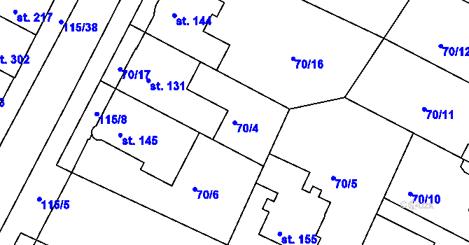 Parcela st. 70/4 v KÚ Lazce, Katastrální mapa