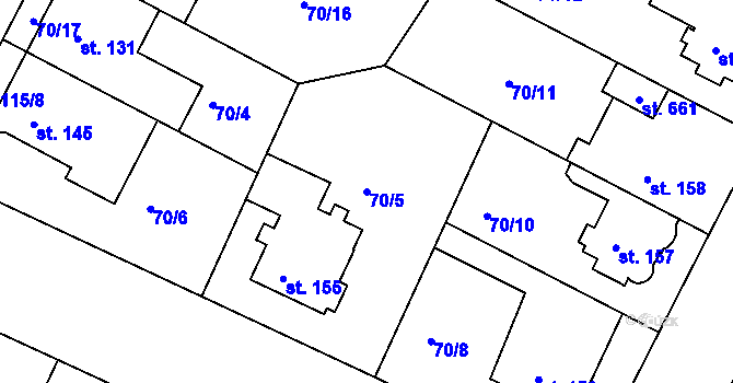 Parcela st. 70/5 v KÚ Lazce, Katastrální mapa
