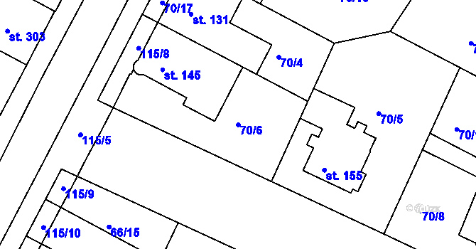 Parcela st. 70/6 v KÚ Lazce, Katastrální mapa