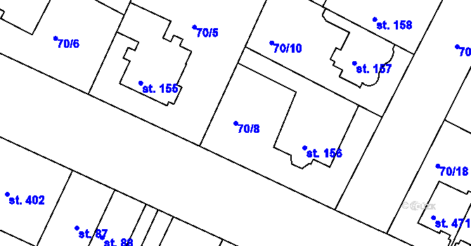 Parcela st. 70/8 v KÚ Lazce, Katastrální mapa